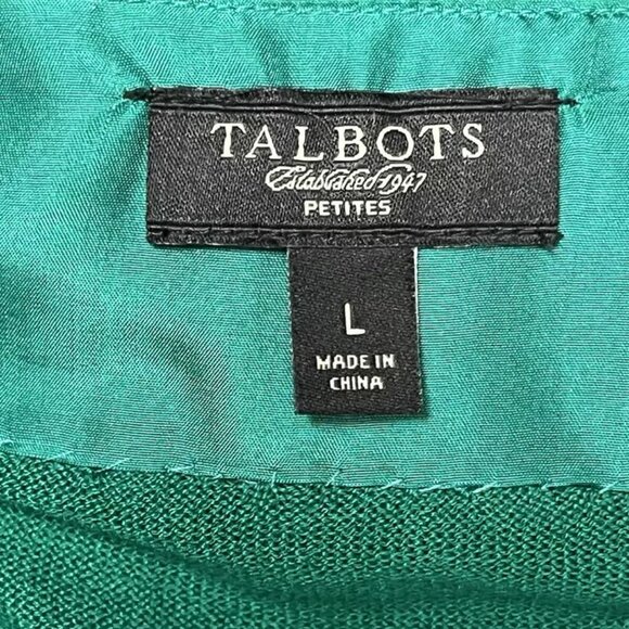 Talbots Silk Blend Sweater Petites L Kelly Green Rolled Ruffle Thin Knit - Picture 6 of 7